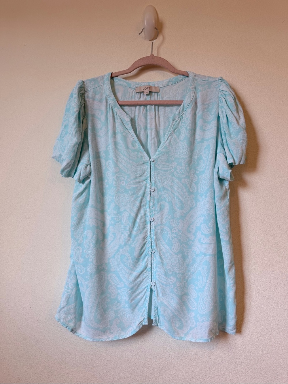 LOFT Light Blue Paisley Button-Front Blouse